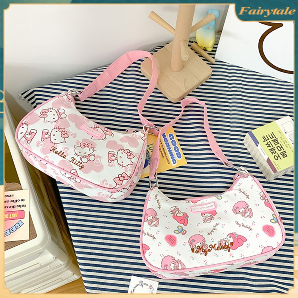 Sanrio Underarm Bag Pu Leaher Women Bag Kawaii Handbag Hello Kitty Kuromi Mymelody Shoulder Bag Fashion Messenger Bag Gift
