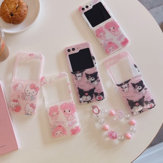 SANRIO เคสโทรศัพท์มือถือแบบนิ่ม กันกระแทก ลายการ์ตูนซานริโอ้ เมโลดี้ พร้อมสายโซ่คล้อง สําหรับ Samsung Galaxy Z Flip5 5G Z Flip4 Z Flip 3