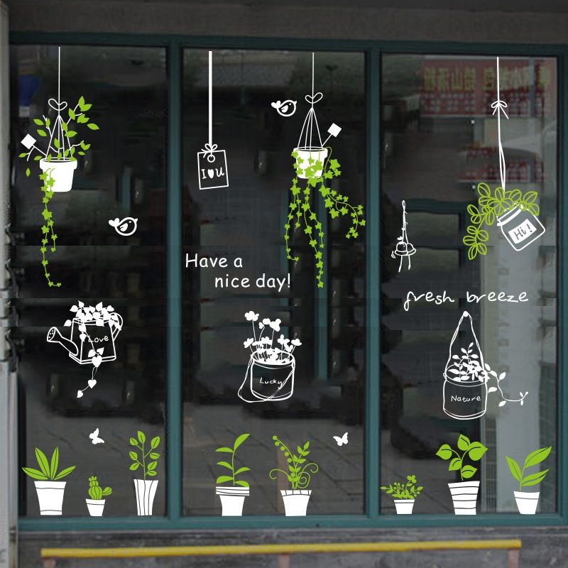 P PVC Glass Hollow Self-Adhesive สติกเกอร์ที่ไม่ซ้ํากัน Creative Shop กระจกหน้าต่างสติกเกอร์หน้าต่าง Grilles สติกเกอร์เลื่อนตกแต่งพืชสติ๊กเกอร์ติดผนัง