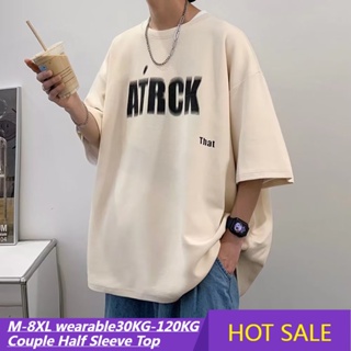 M-8XL🔥เสื้อยืดคู่รักชายหญิง oversize เสื้อผ้าวัยรุ่นแฟชั่น เสื้อโอเวอร์ไซส์เกาหลี เสื้อยืดแขนสั้นคอกลมน่ารัก สกรีนลายวินเทจ