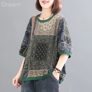 Large size retro printed pullover Korean style pullover fashionable loose casual short sleeve t-shirt