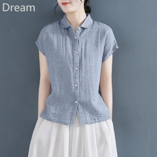 Linen sleeveless shirt womens summer new design loose short sleeve cotton linen large size shirt Cotton Fashion top