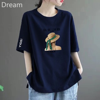 Large size womens cotton T-shirt short sleeve loose fat mm belly covering high-grade slimming shoulder top ins