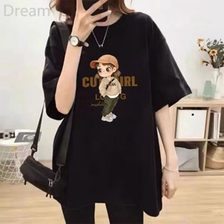 Cotton short-sleeved T-shirt womens large size loose slimming summer crew neck top