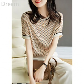 Silk-like loose slimming ice silk top womens summer new printed chiffon shirt fashion temperament short-sleeved T-shirt