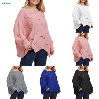 【HODRD】Pink Hollow Out Sweater Womens Plus Size Batwing Top Knit Loose O Neck Pullover【Fashion】