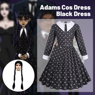 【ในการจัดส่ง】 Adams&amp;#39;s Movie Wednesday Girls Dress Cosplay Costume Black Dress Birthday Party Ball Gowns 4-12 Years