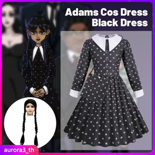 【ในการจัดส่ง】 Adams&amp;#39;s Movie Wednesday Girls Dress Cosplay Costume Black Dress Birthday Party Ball Gowns 4-12 Years