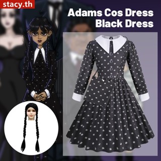 【ในการจัดส่ง】 Adams&amp;#39;s Movie Wednesday Girls Dress Cosplay Costume Black Dress Birthday Party Ball Gowns 4-12 Years