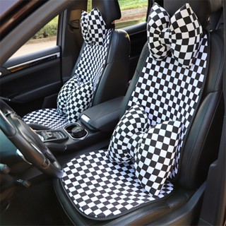 New Black and White Plaid Car Cushion Plush Winter Car Warm Non-Slip Seat Cushion Fashion Goddess Style Car Universal Car seat cushion car interior accessories