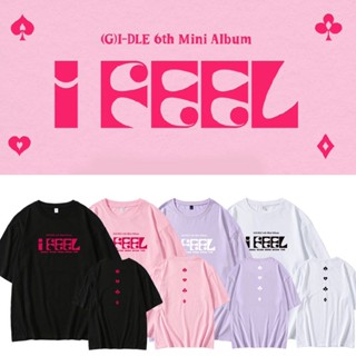 เสื้อยืดแขนสั้นลําลอง ผ้าฝ้าย ทรงหลวม พิมพ์ลายอัลบั้ม KPOP GIDLE I Feel สไตล์เกาหลี ฮาราจูกุ แนวสตรีท พลัสไซซ์ แฟชั่นสําหรับผู้ชาย และผู้หญิง