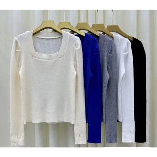 เสื้อกันหนาว คอสี่เหลี่ยม แขนพัฟ เข้ารูป ลายทาง ฤดูใบไม้ร่วง สไตล์ใหม่ สําหรับผู้หญิง MC IPQL
