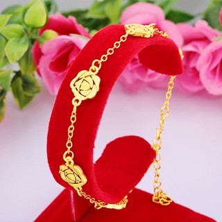 Rovski แฟชั่นเกาหลี พร้อมส่ง เครื่องประดับ สร้อยข้อมือ ผีเสื้อ กุหลาบ ชุบทอง กึ่งกลวง สี่ใบโคลเวอร์ สร้อยข้อมือ