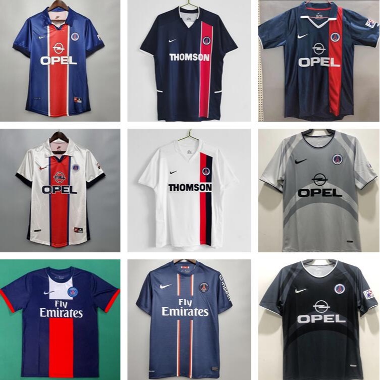 เสื้อกีฬาแขนสั้น ลายทีมชาติฟุตบอล Paris PSG 98-99 ชุดเหย้า สีฟ้า สีขาว สไตล์เรโทร