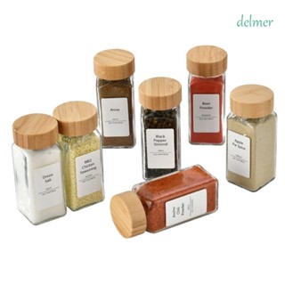 Delmer ขวดแก้วใส่เครื่องเทศ พริกไทย แบบใส ทรงสี่เหลี่ยม 120 มล. พร้อมฝาปิดไม้ไผ่