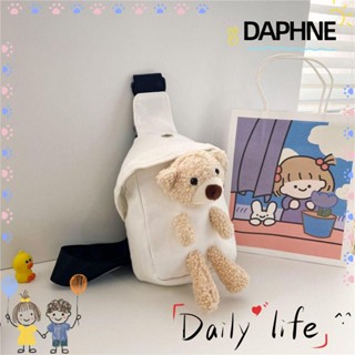 Daphne กระเป๋าคาดอก กระเป๋าสะพายไหล่ ผ้าแคนวาส ลายหมีน่ารัก แฟชั่นสไตล์เกาหลี สําหรับเด็กผู้หญิง