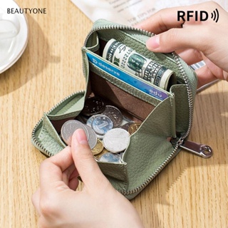 Topbeauty กระเป๋าสตางค์ กระเป๋าใส่เหรียญ RFID อเนกประสงค์ กันขโมย สีพื้น สําหรับผู้หญิง