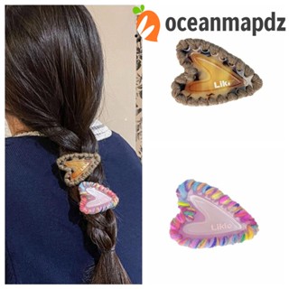 Oceanmapdz กิ๊บติดผม ผ้าวูล รูปหัวใจ สีคอนทราสต์ สไตล์สร้างสรรค์ เครื่องประดับผม สําหรับเด็ก