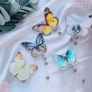 Lanfy คลิปหนีบป้ายชื่อ บัตรประจําตัว รูปผีเสื้อ หมุนได้ 360 องศา ดึงง่าย สําหรับหมอ นักเรียน