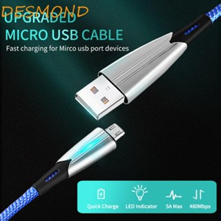 Desmond สายชาร์จข้อมูล แฟลช พร้อมไฟ Micro USB 5A หัวเดียว สายชาร์จ Micro LED USB