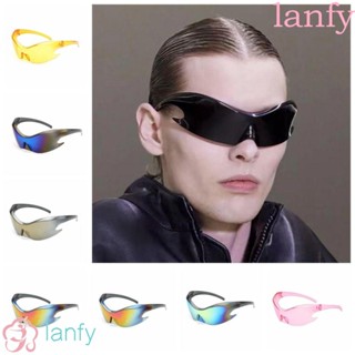 Lanfy แว่นตากันแดด สไตล์ฮิปฮอป สีเงิน Y2K UV400 Y2K