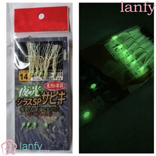 Lanfy ตะขอสายเบ็ดตกปลา เหล็กคาร์บอนเรืองแสงในที่มืด|อุปกรณ์ตกปลา ขนนก สําหรับตกปลาน้ําเค็ม