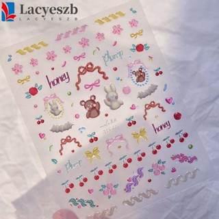 Lacyeszb สติกเกอร์เจลลี่ ลายการ์ตูนหมี กระต่าย ผลไม้ หัวใจน่ารัก สําหรับตกแต่งเล็บ DIY