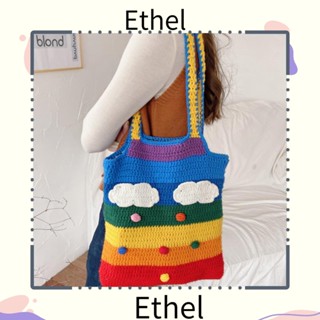 Ethel1 กระเป๋าสะพายไหล่ กระเป๋าถือ ผ้าถัก แฮนด์เมด ขนาดเล็ก สีรุ้ง สําหรับสตรี