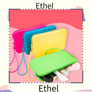 Ethel1 กระเป๋าเครื่องสําอาง ซิลิโคน มีซิป กันน้ํา แบบพกพา ล้างทําความสะอาดได้ สําหรับเด็กผู้หญิง