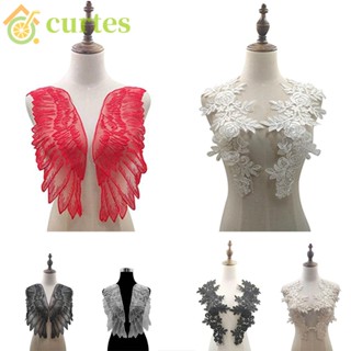 Curtes ป้ายผ้าลูกไม้ ลายปีก สีดํา สําหรับตกแต่งเสื้อผ้าผู้หญิง DIY