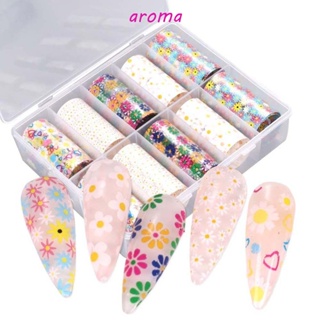 Aroma สติกเกอร์โฮโลแกรม ลายดอกเดซี่ สไตล์ญี่ปุ่น สําหรับตกแต่งเล็บ