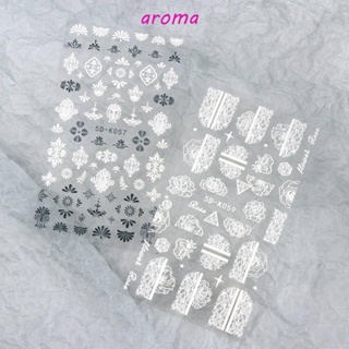 Aroma สติกเกอร์ ลายลูกไม้ ดอกไม้ สามมิติ 5D สําหรับตกแต่งเล็บ DIY