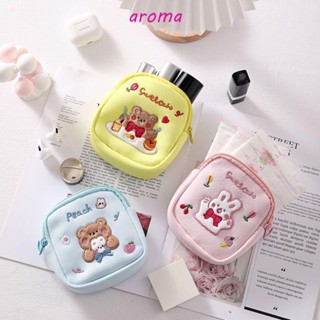 Aroma กระเป๋าเครื่องสําอาง กระเป๋าผ้าอนามัย มีซิป ขนาดใหญ่ แบบพกพา ลายกระต่าย หมี สําหรับผู้หญิง