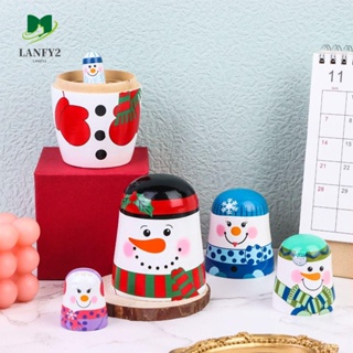 Alanfy ตุ๊กตาไม้รัสเซีย สโนว์แมน Matryoshka สีวอลนัท สําหรับตกแต่งบ้าน 5 ชิ้น ต่อชุด