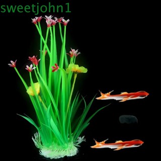 Sweetjohn พืชน้ําประดิษฐ์ พลาสติก เสมือนจริง สีแดง สีม่วง สีเหลือง สีส้ม สําหรับตกแต่งตู้ปลา