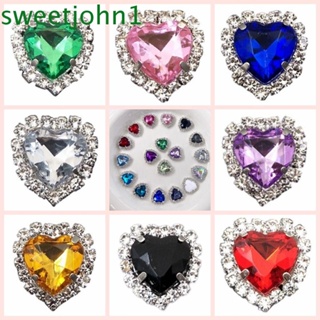 Sweetjohn พลอยเทียมคริสตัล รูปหัวใจ หลากสี สําหรับตกแต่งเสื้อผ้า DIY 10 ชิ้น