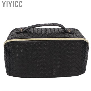 Yiyicc Travel Makeup Bag Large  Easy Cleaning Portable  PU Versatile Use Grid Design Black for Men