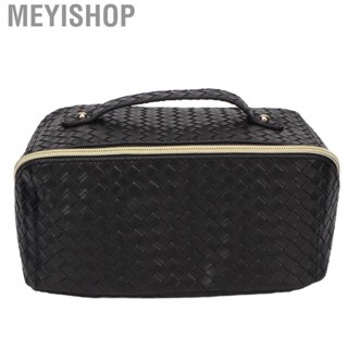 Meyishop Travel Makeup Bag Large  Easy Cleaning Portable  PU Versatile Use Grid Design Black for Men