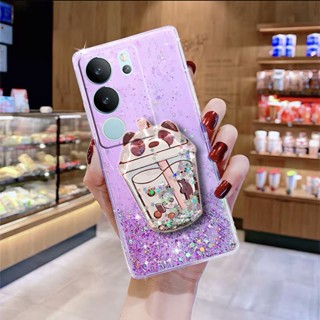 ใหม่ เคสโทรศัพท์มือถือ ลายการ์ตูนหมีชานมน่ารัก พร้อมขาตั้ง สําหรับ VIVO V29 5G X90 Pro 2023