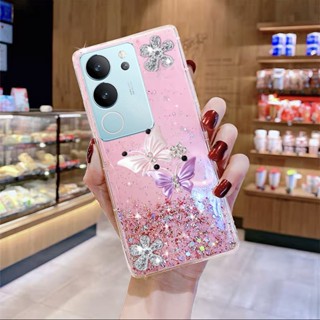 ใหม่ พร้อมส่ง เคสโทรศัพท์มือถือ ซิลิคอนใส ลายผีเสื้อ ประดับเลื่อม ระยิบระยับ สําหรับ VIVO V29 5G X90 Pro V295G 2023