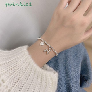 Twinkle1 สร้อยข้อมือลูกปัด ตัวอักษรย้อนยุค ปรับได้ ผู้หญิง บัตรกลม ยืดหยุ่น เชือกมือ จี้ สร้อยข้อมือ สายรัดข้อมือ หญิง