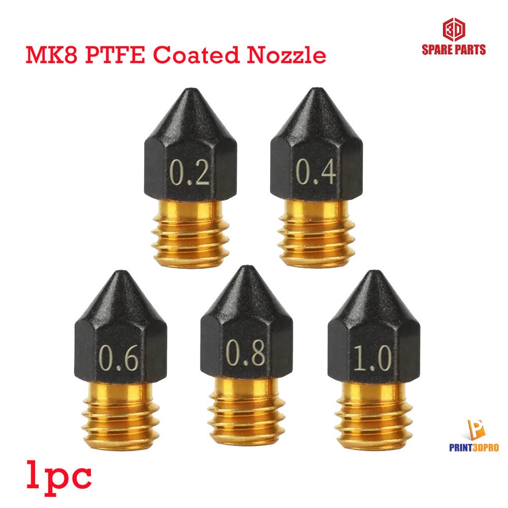 3D Printer Part MK8 PTFE Coated Nozzle 0.4/0.6/0.8/1.0mm M6 Thread
