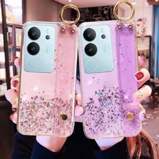 ใหม่ พร้อมส่ง เคสโทรศัพท์มือถือ ซิลิโคนนิ่ม ใส แต่งกลิตเตอร์ดาว พร้อมสายคล้องมือ สําหรับ VIVO V29 5G X90 Pro 2023