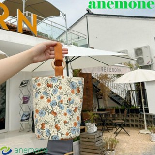 Anemone กระเป๋าถือ ทรงบักเก็ต ผ้าแคนวาส ลายดอกไม้ สไตล์เกาหลี เรโทร ความจุขนาดใหญ่ สําหรับคุณแม่