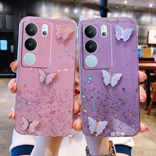 พร้อมส่ง ใหม่ เคสป้องกันโทรศัพท์มือถือใส แบบนิ่ม ลายผีเสื้อ ประดับเลื่อม กันกระแทก สําหรับ VIVO V29 5G X90 Pro 2023