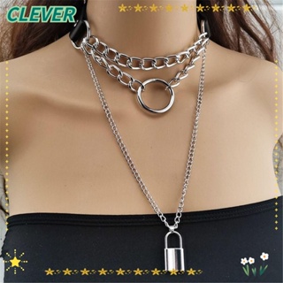 Clever สร้อยคอโชคเกอร์ หลายชั้น ประดับหมุด สไตล์พังก์ร็อค แฟชั่นสําหรับผู้หญิง ผู้ชาย