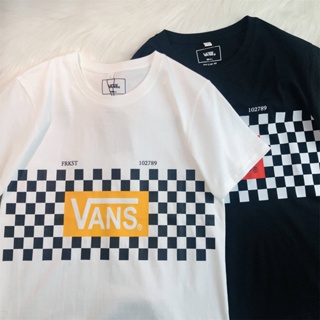 Vansoff เสื้อยืดแขนสั้น เนื้อผ้าฝ้าย ลายตารางหมากรุก สําหรับผู้ชาย และผู้หญิง 220