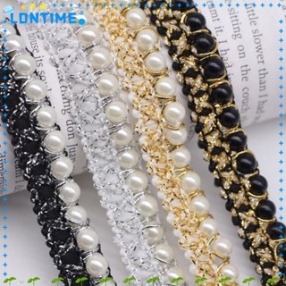 Lontime ริบบิ้นลูกไม้ ประดับลูกปัดมุก สําหรับตกแต่งเสื้อผ้า