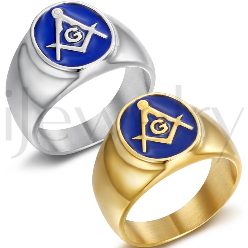 แหวนก่ออิฐสแตนเลสชุบทองผู้ชาย, Blue G Lodge Master Mason
