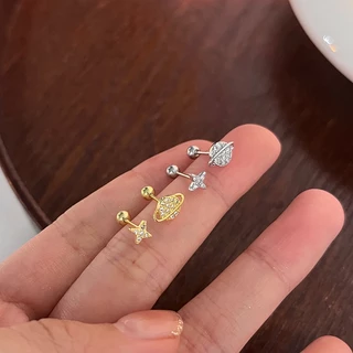 ชุดเครื่องประดับ ต่างหูเงิน แบบเกลียว รูปดาว ใช้แล้วไม่แพ้ สไตล์มินิมอล สําหรับผู้หญิง 1 คู่